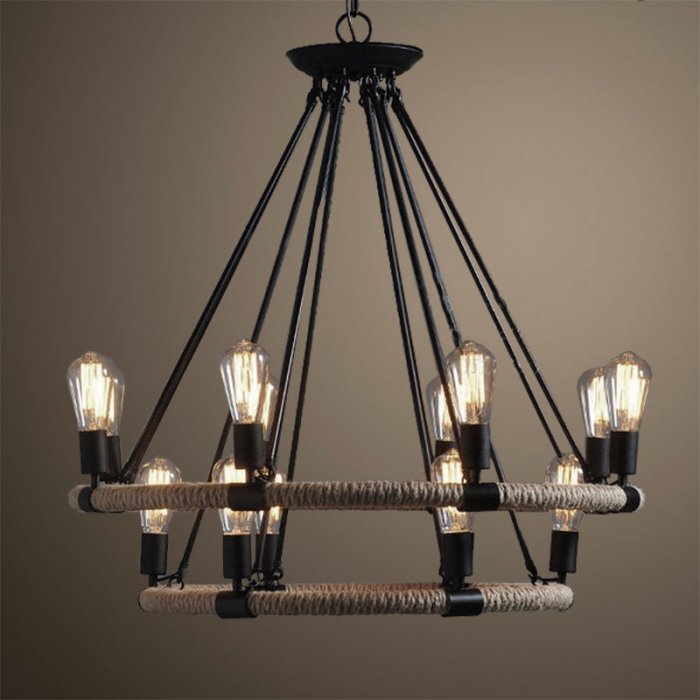 Люстра Round Tube Double Loft Rope Light Черный Люстра Round Tube Double Loft Rope Light Черный в Волгограде | Loft Concept