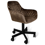 Стул с мягкой коричневой обивкой из велюра и подъемно-поворотным механизмом на черных колесиках Harper Brown варинант исполнения - 1 | Loft Concept в Волгограде