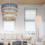 Люстра трехъярусная с декором из круглых деревянных бусин с кисточками Blue Wooden Beads Chandelier варинант исполнения - 3 | Loft Concept в Волгограде