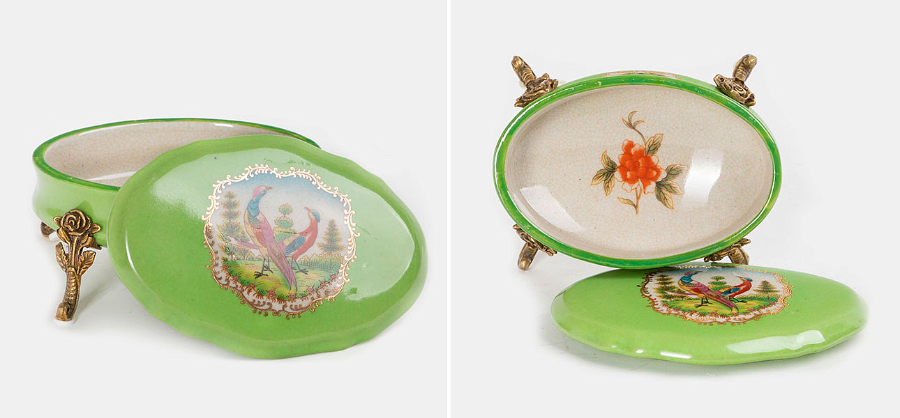 Шкатулка фарфоровая зеленая с орнаментом Bird & Flower Шкатулка фарфоровая зеленая с орнаментом Bird & Flower - Loft-Concept в Волгограде