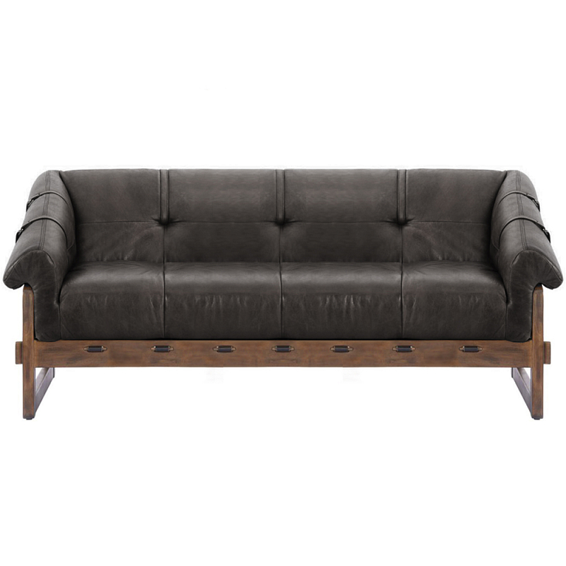 Трехместный диван Duncan винтажная черная кожа Черный Коричневый в Волгограде | Loft Concept 