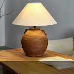 Настольная лампа керамическая коричневая с тканевым абажуром Eastern Tale варинант исполнения - 1 | Loft Concept в Волгограде