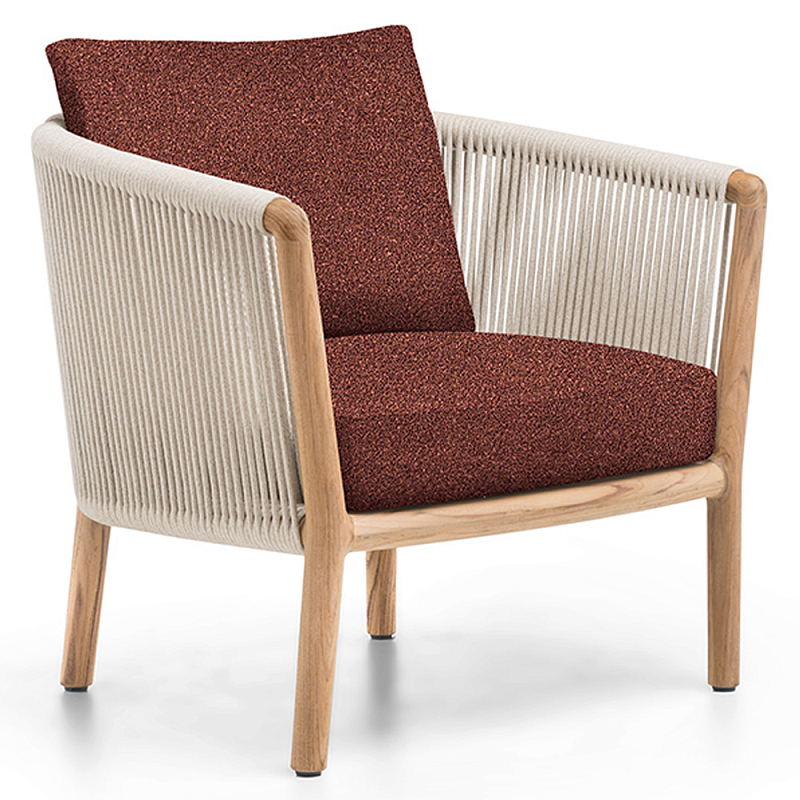 Дизайнерское уличное кресло из массива дерева с веревочной спинкой BOBOLI Armchair Древесина Бежевый Коричневый Красный Дизайнерское уличное кресло из массива дерева с веревочной спинкой BOBOLI Armchair Древесина Бежевый Коричневый Красный в Волгограде | Loft Concept