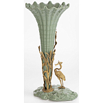 Ваза зеленая фарфоровая с волнистым краем с бронзовой фигуркой журавля Eden Garden  варинант исполнения - 4 | Loft Concept в Волгограде