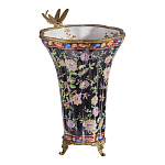 Ваза из фарфора черная с цветочной росписью и бронзовой стрекозой Spring Garden варинант исполнения - 2 | Loft Concept в Волгограде