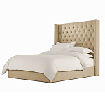 Кровать двуспальная бежевая с основанием из массива дерева с мягким изголовьем Flax Beds варинант исполнения - 1 | Loft Concept в Волгограде