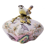 Шкатулка фиолетового цвета с рисунком бабочек и крышкой с фигуркой птицы на ветке Eden Garden варинант исполнения - 1 | Loft Concept в Волгограде