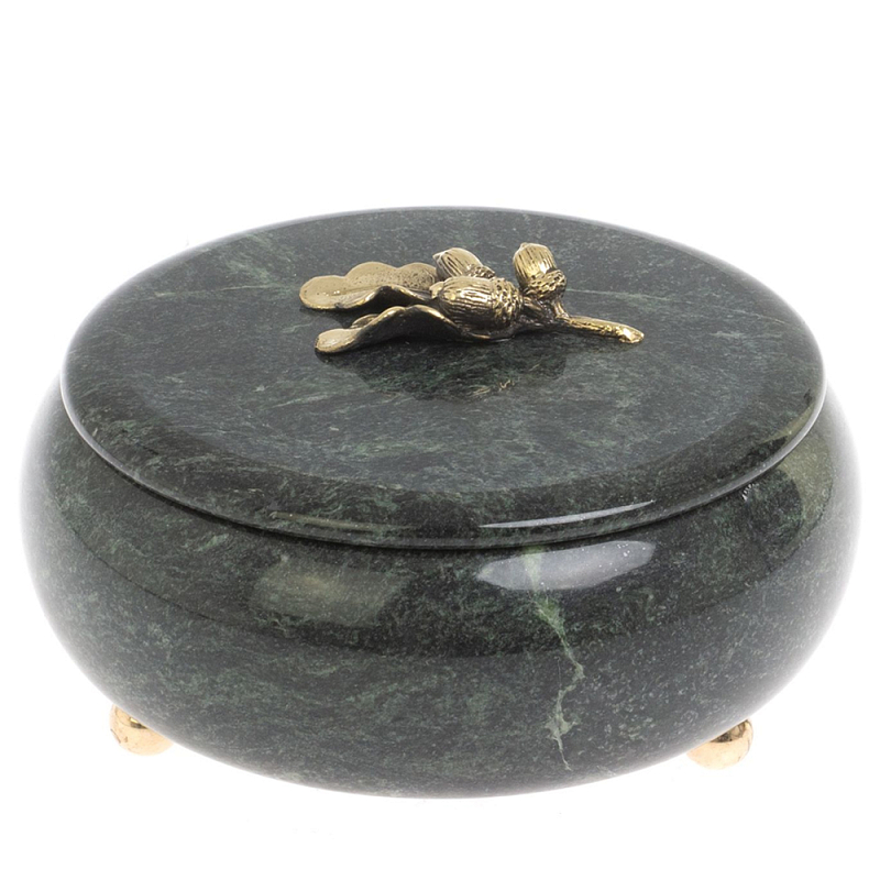 Шкатулка круглая из натурального камня змеевик Stone Casket Змеевик Золотой Шкатулка круглая из натурального камня змеевик Stone Casket Змеевик Золотой в Волгограде | Loft Concept
