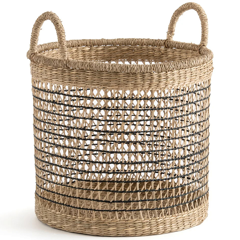 Круглая плетеная корзина Renee Wicker Basket Бежевый Черный в Волгограде | Loft Concept 