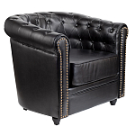 Кресло кожаное с мягкими подлокотниками на 4-х деревянных ножках Logan Leather Armchair black варинант исполнения - 1 | Loft Concept в Волгограде