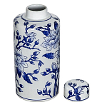 Ваза цилиндрической формы с крышкой и синим цветочным узором на белом фоне Blue & White Ornament варинант исполнения - 1 | Loft Concept в Волгограде