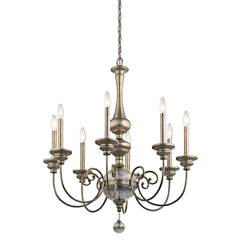 Люстра серебряного цвета с состаренным эффектом и декоративным подвесным шаром Kichler Серебро винтаж в Волгограде | Loft Concept 