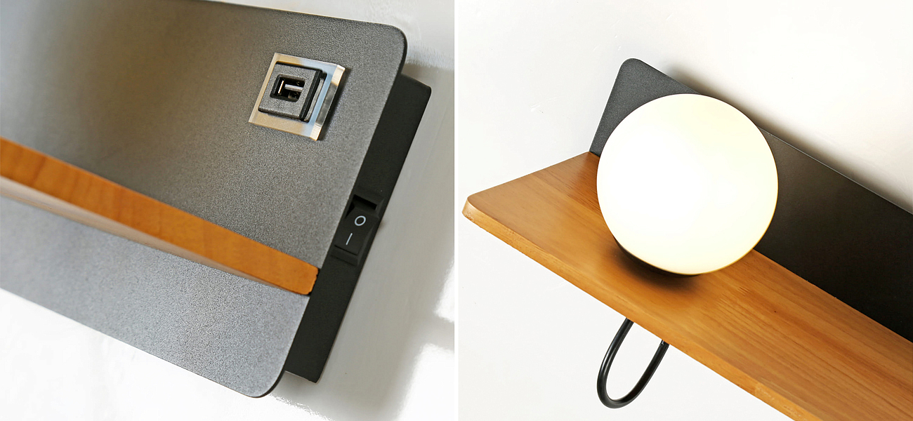 Бра с полкой Black GAVIN WOOD USB Бра с полкой Black GAVIN WOOD USB - Loft-Concept в Волгограде
