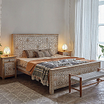 Двуспальная кровать из массива манго с резьбой Celestino Grey Mango Bed варинант исполнения - 2 | Loft Concept в Волгограде