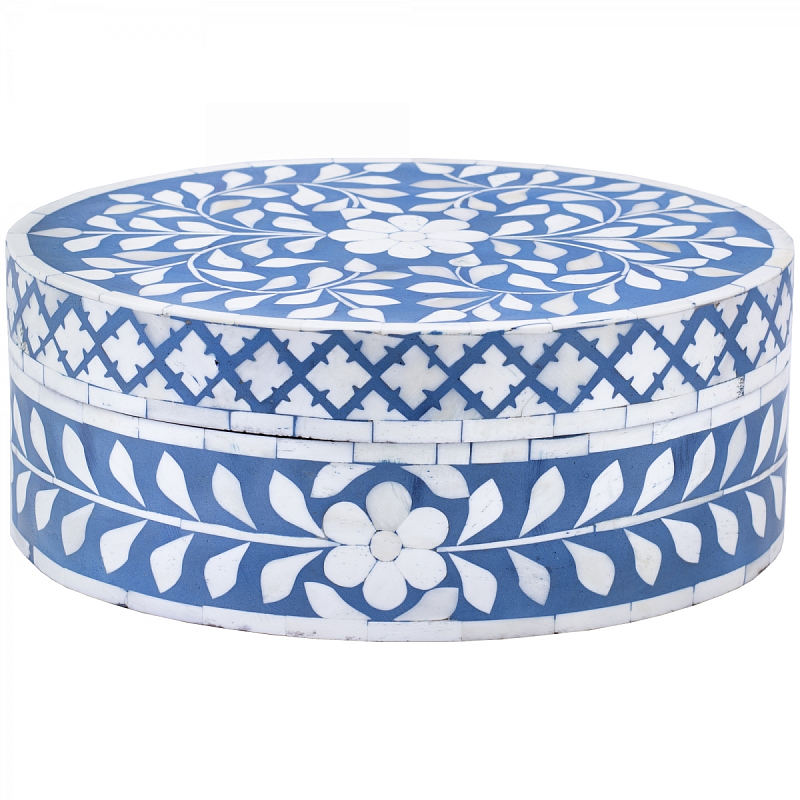 Круглая синяя шкатулка инкрустация кость Белый Синий в Волгограде | Loft Concept 