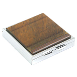 Таблетница карманная квадратная с 4-мя отделениями с зеркалом и накладкой из натурального камня Тигровый глаз Silver Stone Pillboxes варинант исполнения - 1 | Loft Concept в Волгограде