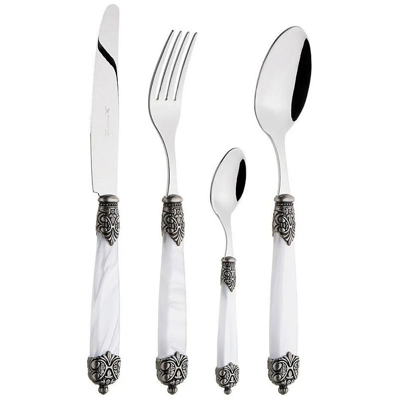 Набор столовых приборов на 6 персон 24 предмета Luxury Cutlery Серебряный Бежевый Черный Белый Набор столовых приборов на 6 персон 24 предмета Luxury Cutlery Серебряный Бежевый Черный Белый в Волгограде | Loft Concept