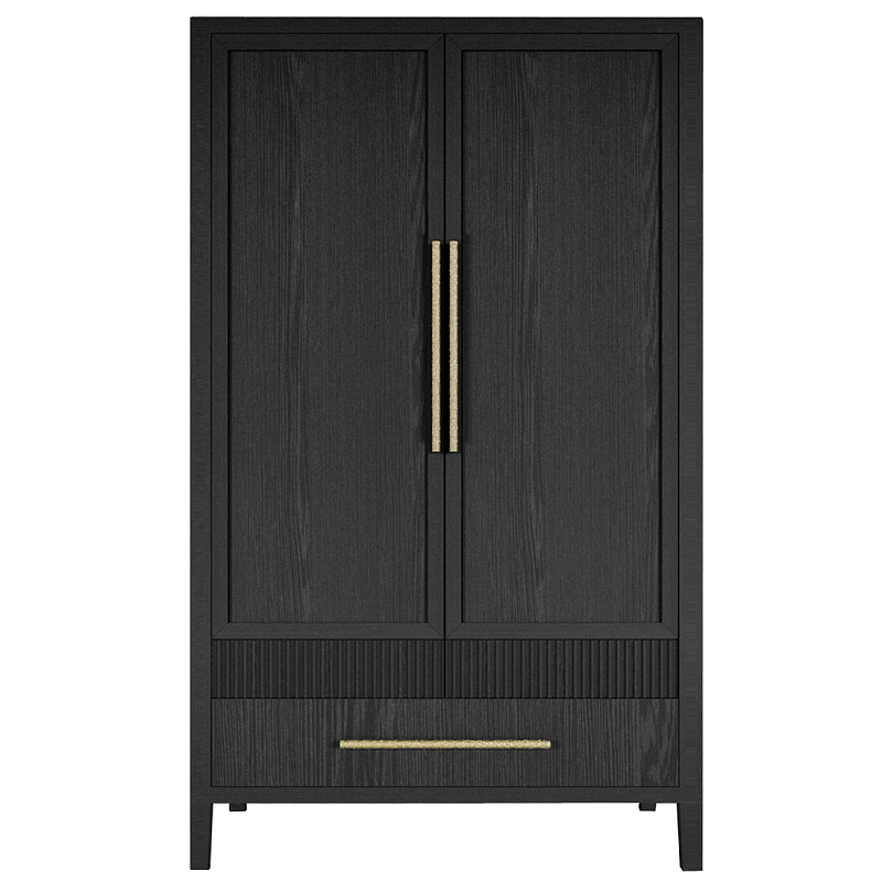 Шкаф платяной Primo с выдвижными ящиками шпон Светлый дуб Черный Золотой в Волгограде | Loft Concept 