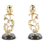 Подсвечники бронзовые на подставке из натурального камня нефрит Stone Candlestick варинант исполнения - 1 | Loft Concept в Волгограде