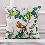 Декоративная подушка бежевая с изображением птица в саду Blooming Birds варинант исполнения - 2 | Loft Concept в Волгограде