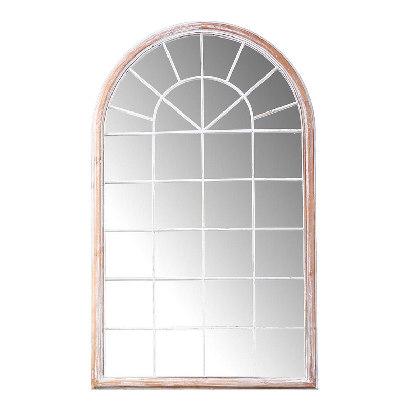 Зеркало-окно настенное в венецианском стиле с деревянной рамой бежевого цвета Venetian Smooth Белый Бежевый в Волгограде | Loft Concept 
