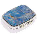 Таблетница карманная прямоугольная на 2 отделения с зеркалом и накладкой из натурального камня Лазурит Silver Stone Pillboxes варинант исполнения - 1 | Loft Concept в Волгограде