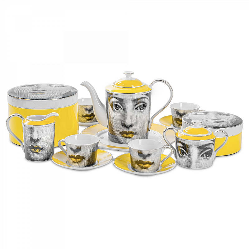 Чайный сервиз Fornasetti Белый Желтый Серый Чайный сервиз Fornasetti Белый Желтый Серый в Волгограде | Loft Concept