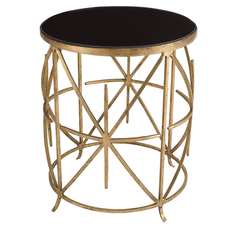 Приставной стол с металлическим золотым  основанием и чёрной столешницей Paradigm Золотой Черный в Волгограде | Loft Concept 