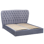 Кровать двуспальная серая с основанием из массива дерева с мягким изголовьем Velour Beds варинант исполнения - 1 | Loft Concept в Волгограде