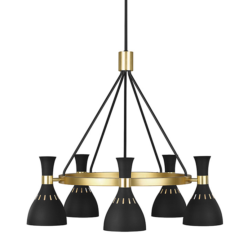 Люстра с 5-ю плафонами в форме песочных часов с узкими перфорированными отверстиями Feiss Черный Белый Латунь в Волгограде | Loft Concept 