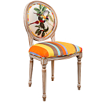 Стул бежевый в разноцветную полоску из натурального бука с изображением птиц и цветов Blooming Yellow Red Birds Colorful Stripes Chair варинант исполнения - 2 | Loft Concept в Волгограде