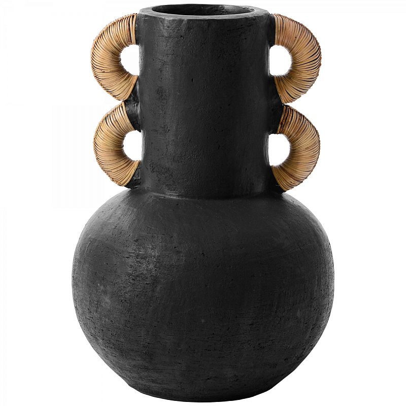 Ваза Round Vase Ceramic & Rattan Черный Ваза Round Vase Ceramic & Rattan Черный в Волгограде | Loft Concept