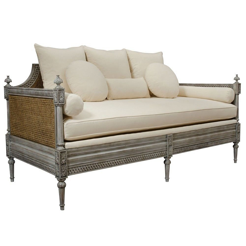 Диван French Cane Sofa Daybed ivory ( слоновая кость ) Дерево Темно-Серый Диван French Cane Sofa Daybed ivory ( слоновая кость ) Дерево Темно-Серый в Волгограде | Loft Concept