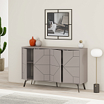 Комод бежево-серый с 4-мя дверцами с геометрическим рисунком на металлических ножках DUNE CONSOLE LIGHT MOCHA варинант исполнения - 2 | Loft Concept в Волгограде