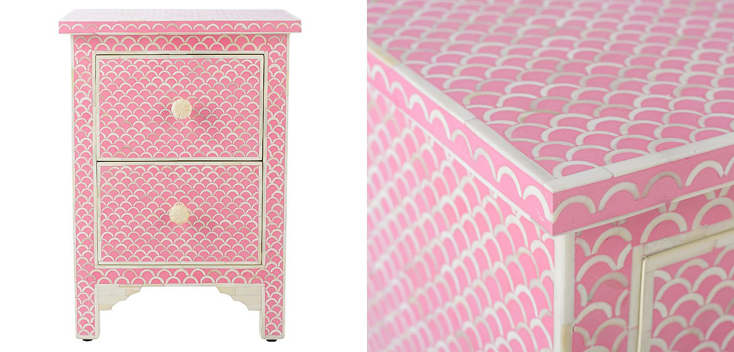Тумбочка Pink Indian Bone Inlay nightstand Тумбочка Pink Indian Bone Inlay nightstand - Loft-Concept в Волгограде