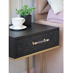 Приставной столик с резным узором на выдвижном ящике Black Table Carved Pattern варинант исполнения - 6 | Loft Concept в Волгограде