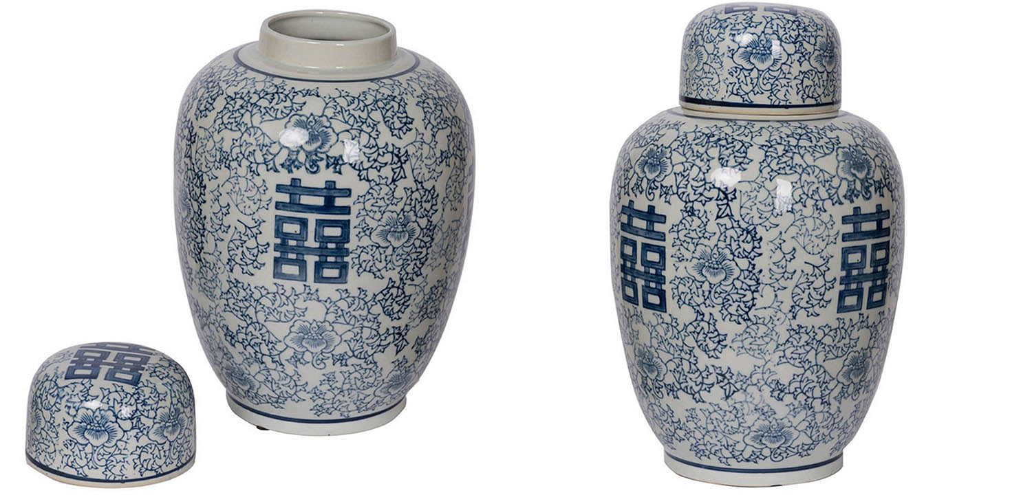 Китайская ваза c крышкой Blue & White Ornament Vase Китайская ваза c крышкой Blue & White Ornament Vase - Loft-Concept в Волгограде