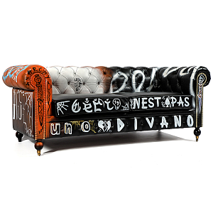 Диван Честерфильд граффити graffiti Orange Sofa натуральная кожа