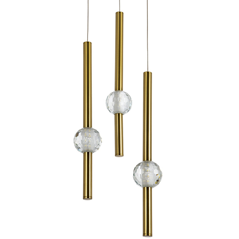 Подвесной светильник с 3-мя плафонами Celestin Spheres Brass Hanging Lamp Латунь Прозрачный Подвесной светильник с 3-мя плафонами Celestin Spheres Brass Hanging Lamp Латунь Прозрачный в Волгограде | Loft Concept