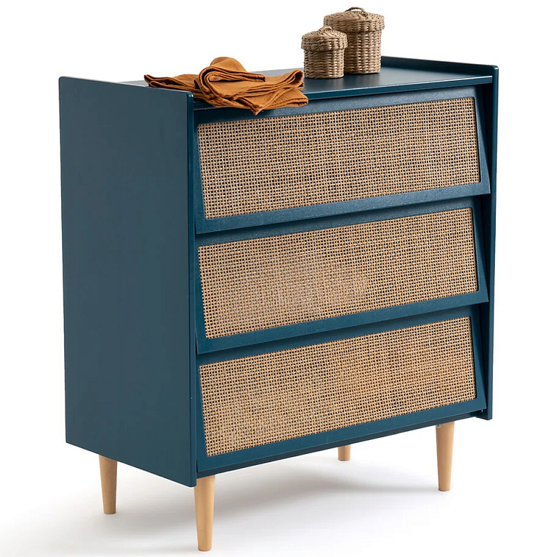 Комод с 3-мя ящиками из ротанга Blais Deep Blue Wicker Furniture Темно-синий Древесина Комод с 3-мя ящиками из ротанга Blais Deep Blue Wicker Furniture Темно-синий Древесина в Волгограде | Loft Concept
