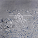 Обои ручная роспись Matsushima Waves Hokusai on Gun Metal dyed silk варинант исполнения - 1 | Loft Concept в Волгограде