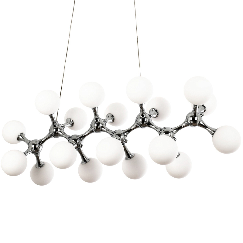 Линейная люстра с плафонами из стеклянных шаров Pearls Suspension Linear Chrome Chandelier Белое матовое стекло Хром Линейная люстра с плафонами из стеклянных шаров Pearls Suspension Linear Chrome Chandelier Белое матовое стекло Хром в Волгограде | Loft Concept