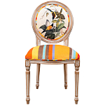 Стул бежевый в разноцветную полоску из натурального бука с изображением птиц и цветов Blooming Birds Colorful Stripes Chair варинант исполнения - 1 | Loft Concept в Волгограде