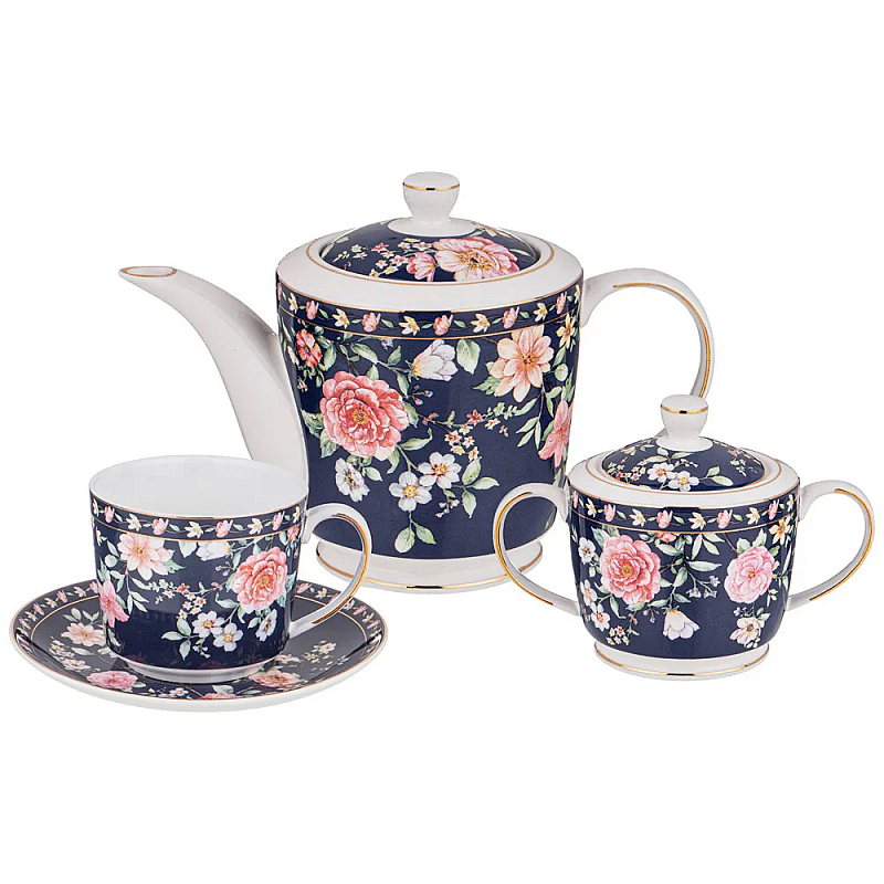 Чайный сервиз из фарфора синий на 6 персон 14 предметов Flower Porcelain Collection Синий Мульти Чайный сервиз из фарфора синий на 6 персон 14 предметов Flower Porcelain Collection Синий Мульти в Волгограде | Loft Concept