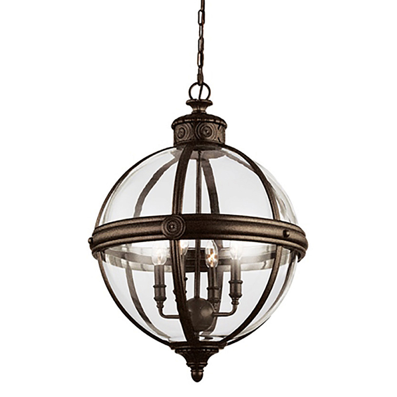 Подвесной светильник бронзового цвета с прозрачным стеклянным плафоном в форме шара в индустриальном стиле на цепи 4 лампы Feiss Бронза Прозрачное Стекло в Волгограде | Loft Concept 