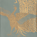 Обои ручная роспись в стиле Арт-деко Whistler Peacocks Golden colourway on Blue Grey dyed silk варинант исполнения - 2 | Loft Concept в Волгограде
