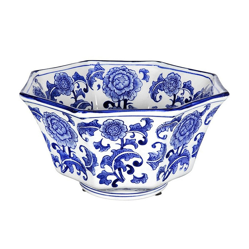 Чаша белая с синим цветочным узором Chino Dishes Синий Белый в Волгограде | Loft Concept 