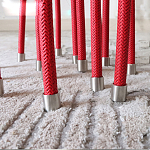 Дизайнерский журнальный стол с круглой прозрачной столешницей и основанием в виде красных металлических тросов Wires варинант исполнения - 3 | Loft Concept в Волгограде