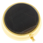 Таблетница карманная круглая с 3-мя отделениями с зеркалом и накладкой из натурального камня Соколиный глаз Gold Stone Pillboxes варинант исполнения - 1 | Loft Concept в Волгограде