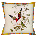 Декоративная подушка бежевая в разноцветную полоску с изображением птиц и цветов Blooming Birds Colorful Cushion варинант исполнения - 4 | Loft Concept в Волгограде